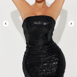 Fashion Nova Black Strapless Sequin tube maxi Dress